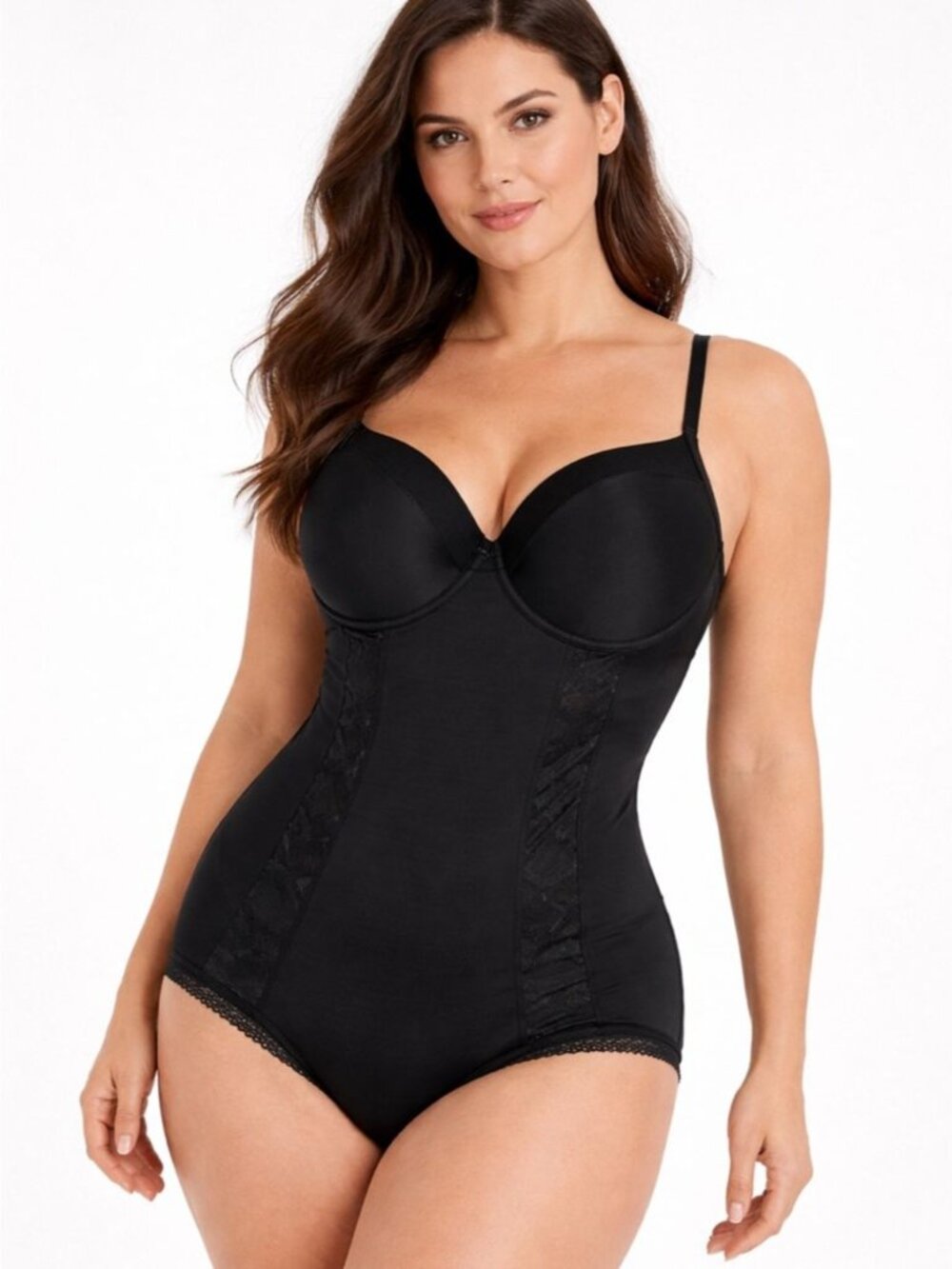 Marilyn Monroe Black Bodysuit 1X Shapewear Underwire Lace Panel Sexy